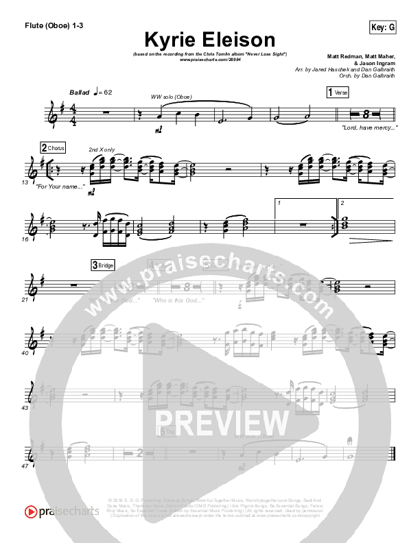 Kyrie Eleison Flute/Oboe 1/2/3 (Chris Tomlin / Matt Maher / Jason Ingram)