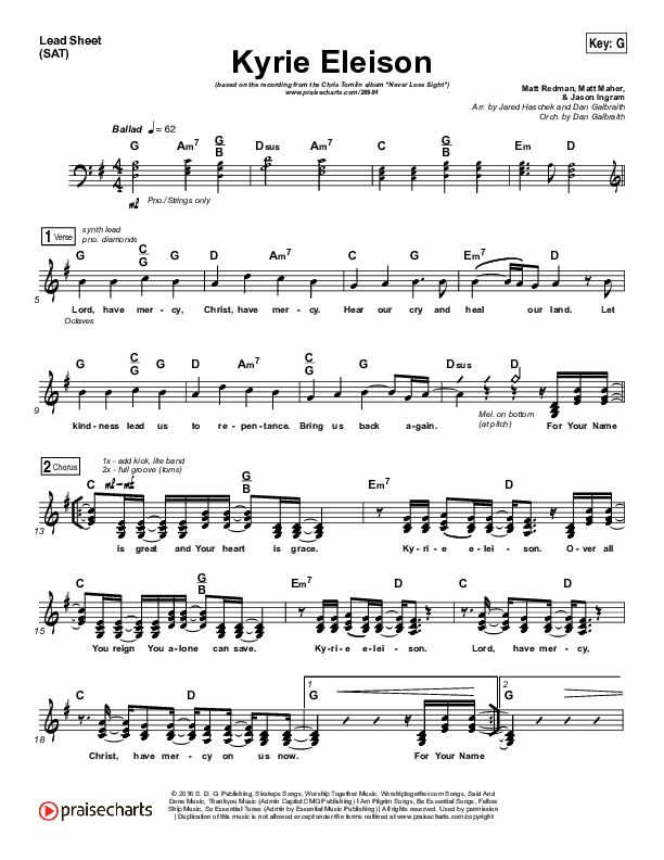 Kyrie Eleison Lead Sheet (SAT) (Chris Tomlin / Matt Maher / Jason Ingram)