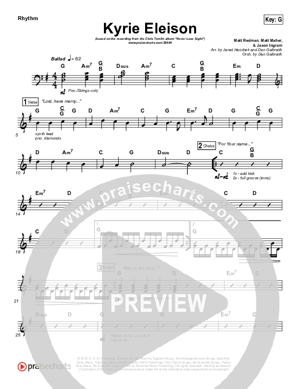 Kyrie Eleison Rhythm Chart (Chris Tomlin / Matt Maher / Jason Ingram)