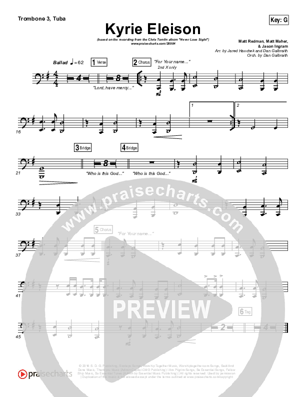 Kyrie Eleison Trombone 3/Tuba (Chris Tomlin / Matt Maher / Jason Ingram)