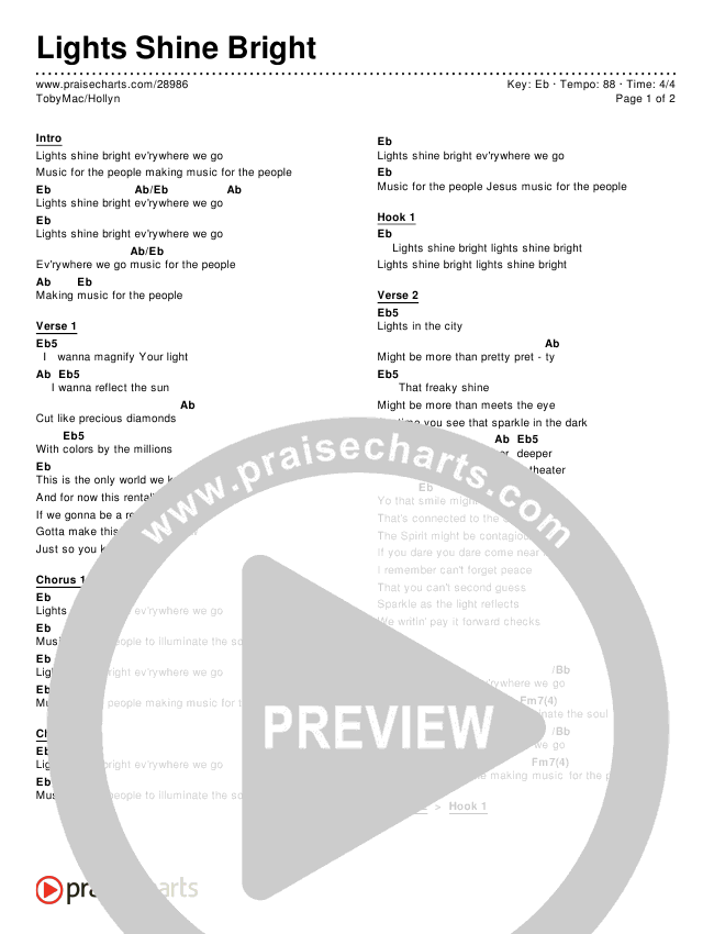 Lights Shine Bright Chords & Lyrics (TobyMac / Hollyn)