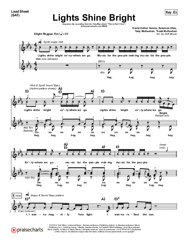 Lights Shine Bright Sheet Music PDF (TobyMac / Hollyn) PraiseCharts