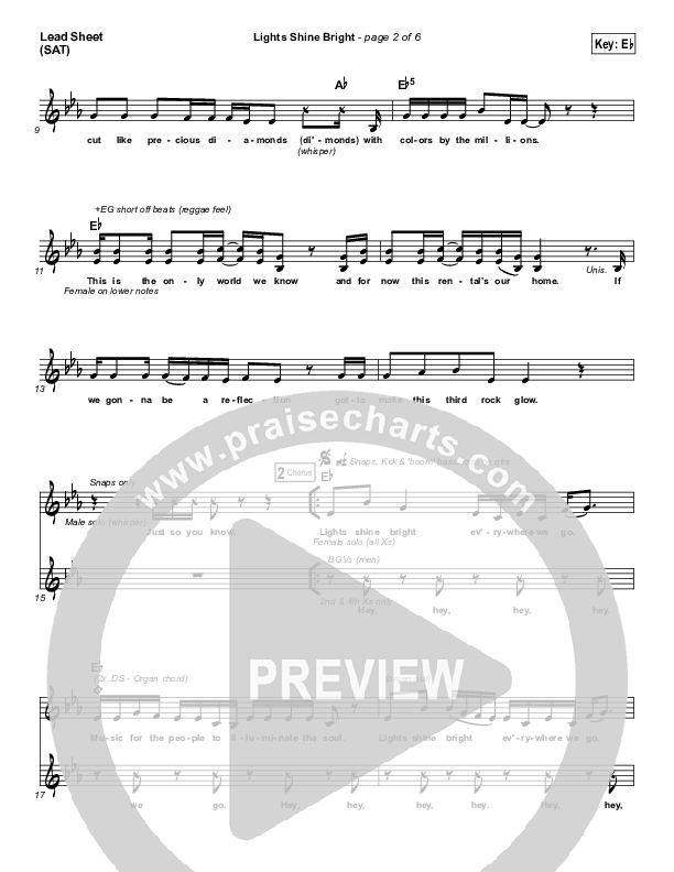 Lights Shine Bright Lead Sheet (SAT) (TobyMac / Hollyn)