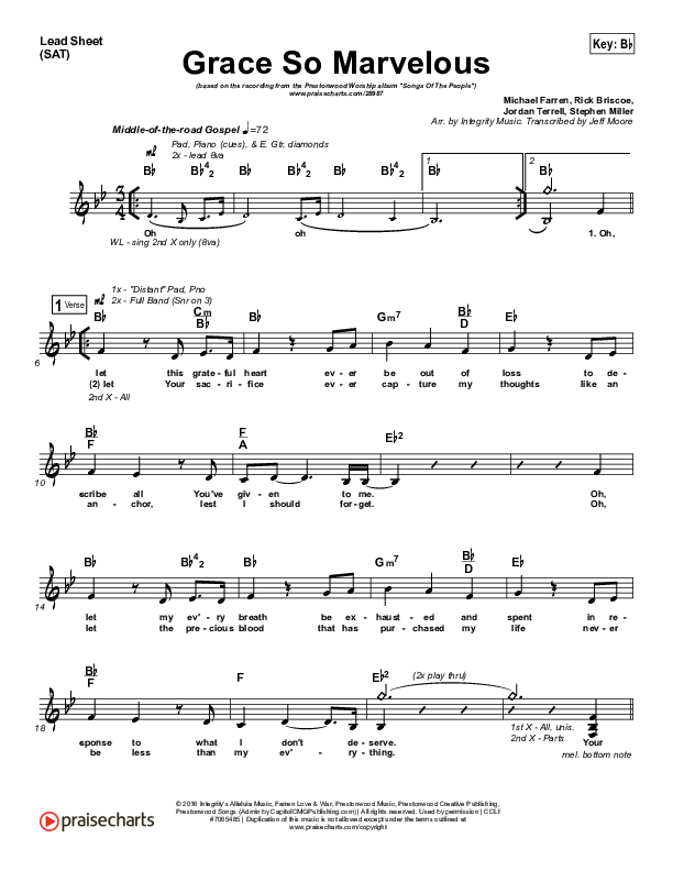 Grace So Marvelous Lead Sheet (Prestonwood Worship / Rick Briscoe)