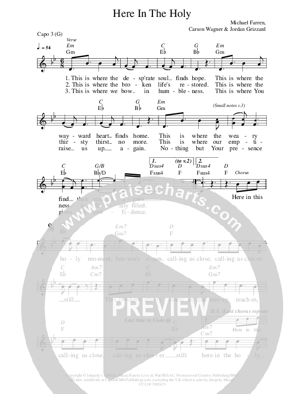 Here In The Holy Lead Sheet (Prestonwood Worship / Jordan Grizzard)