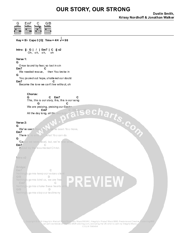 Our Story Our Song Chord Chart (Prestonwood Worship / Jordan Grizzard)