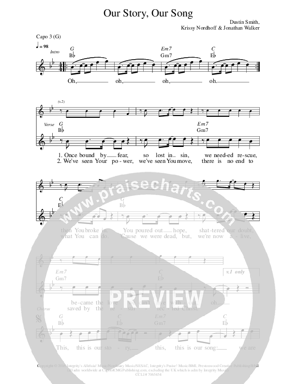 Our Story Our Song Lead Sheet (Prestonwood Worship / Jordan Grizzard)