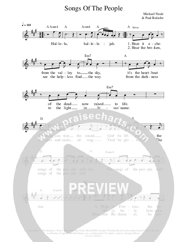 Songs Of The People Lead Sheet (Prestonwood Worship / Michael Neale)