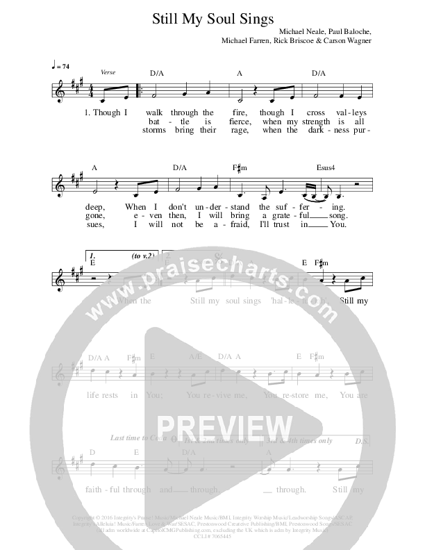 Still My Soul Sings Lead Sheet (Prestonwood Worship / Michael Neale)