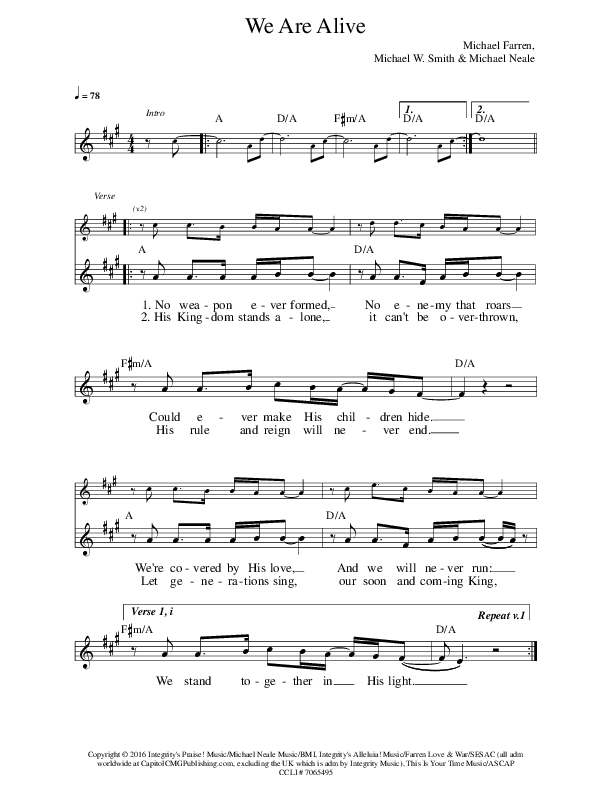 We Are Alive Lead Sheet (Prestonwood Worship / Michael W. Smith)