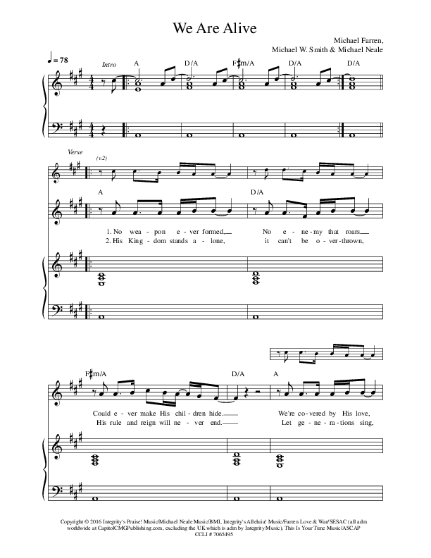We Are Alive Piano/Vocal & Lead (Prestonwood Worship / Michael W. Smith)