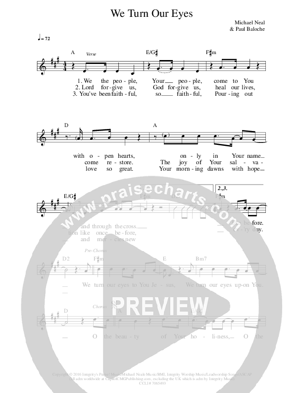 We Turn Our Eyes Lead Sheet (Prestonwood Worship / Paul Baloche)
