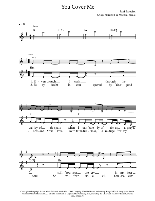 You Cover Me Lead Sheet (Prestonwood Worship / Emily Inman)