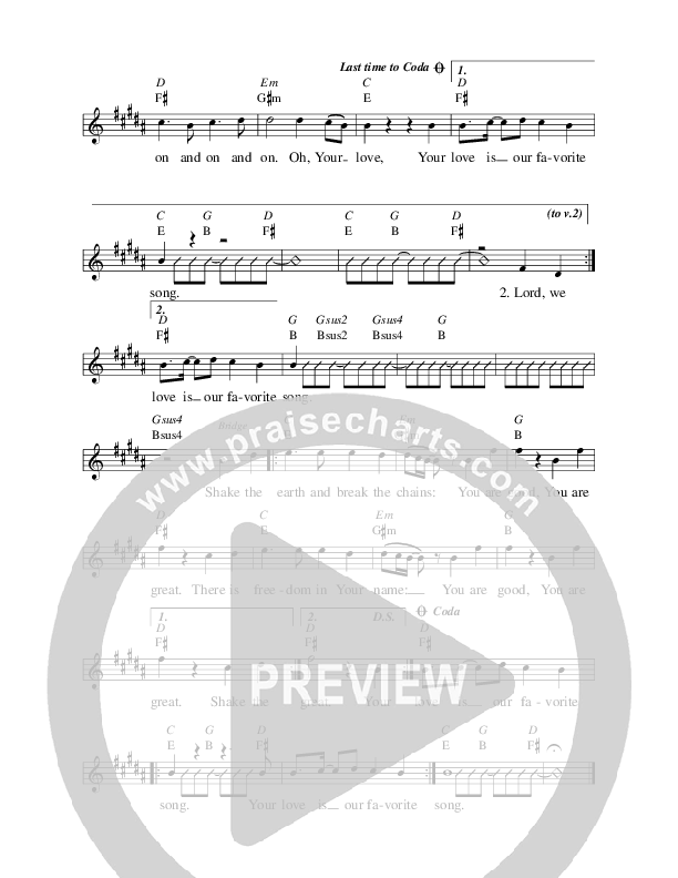 Your Love Is Our Favorite Song Lead Sheet (Prestonwood Worship / Michael Neale)