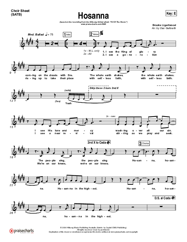 Hosanna Choir Sheet (SATB) (Hillsong UNITED)