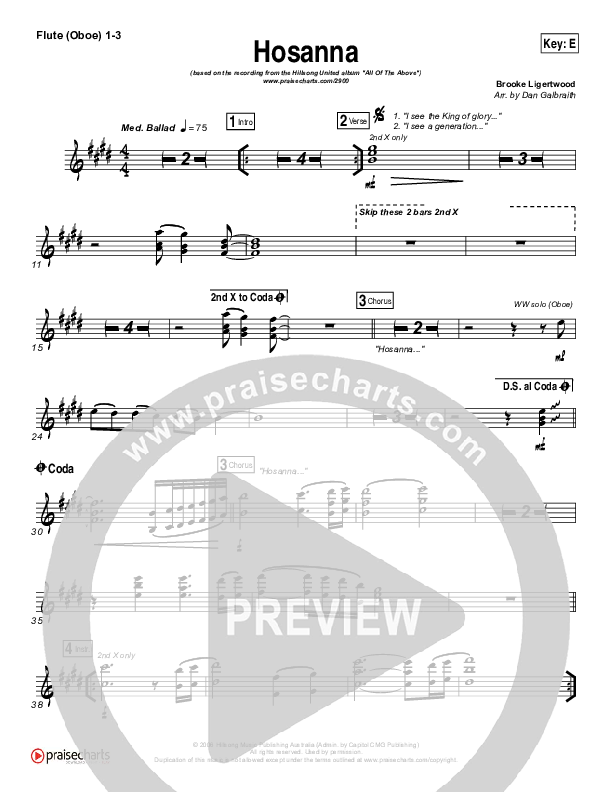 Hosanna Flute/Oboe 1/2/3 (Hillsong UNITED)