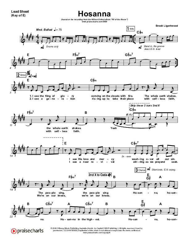 Hosanna Lead Sheet (Melody) (Hillsong UNITED)