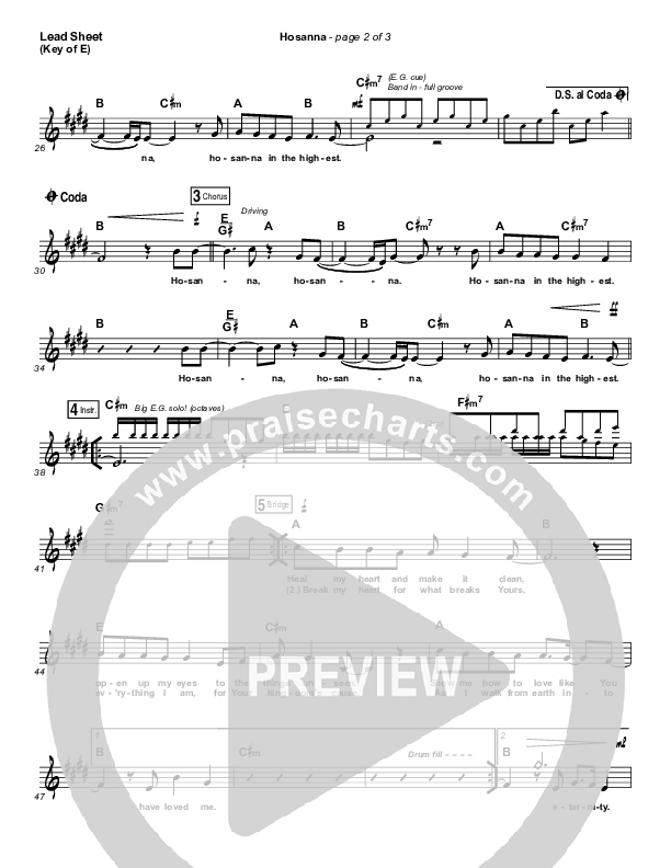 Hosanna Lead Sheet (Melody) (Hillsong UNITED)