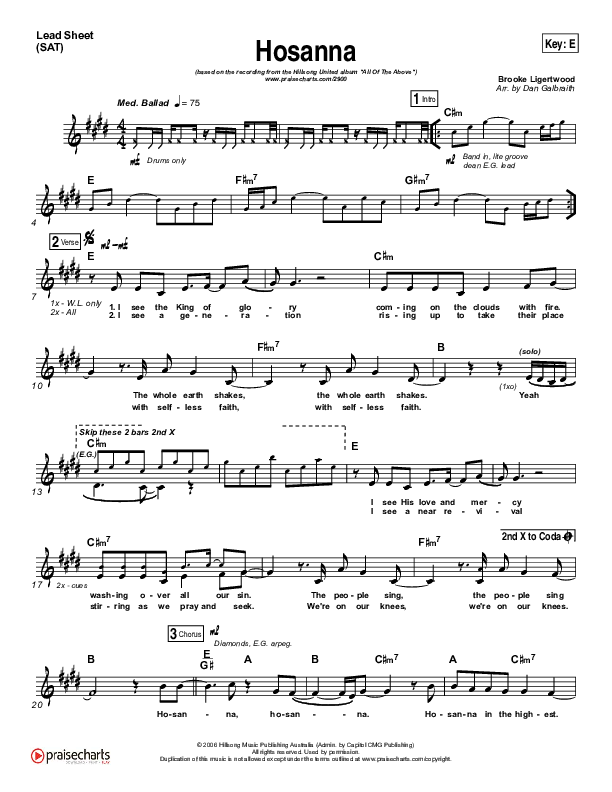 Hosanna Lead Sheet (SAT) (Hillsong UNITED)