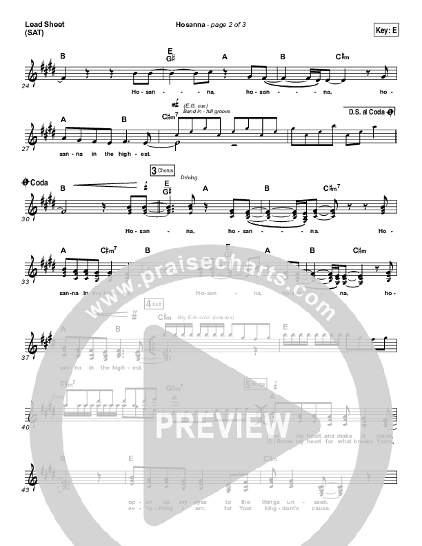 Hosanna Lead Sheet (SAT) (Hillsong UNITED)