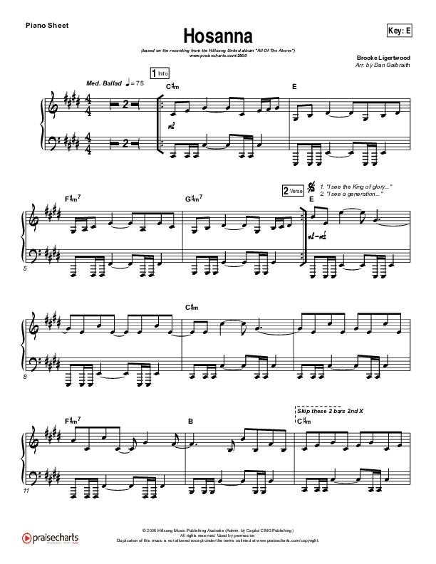 Hosanna Piano Sheet (Hillsong UNITED)