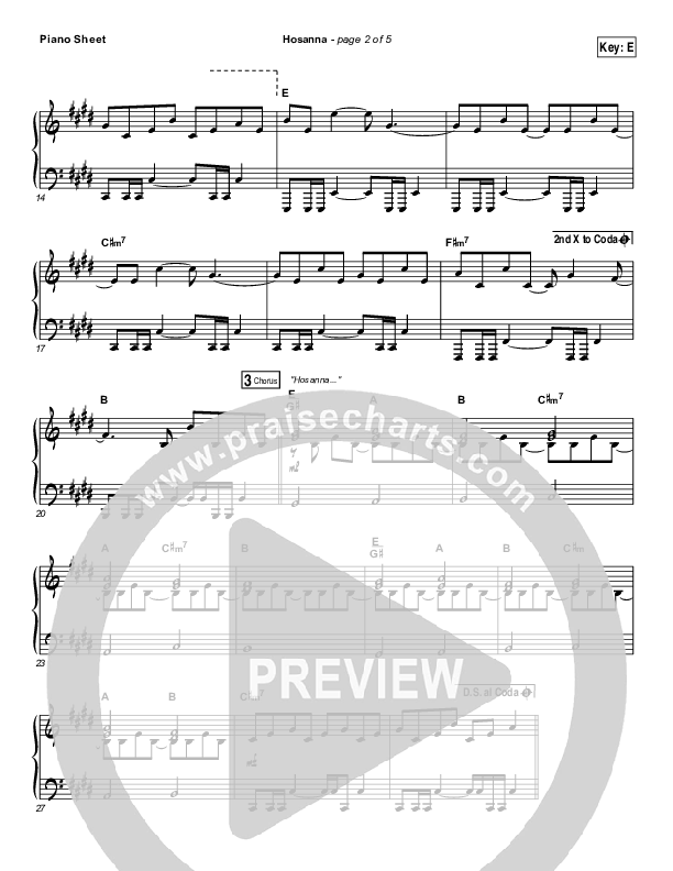 Hosanna Piano Sheet (Hillsong UNITED)