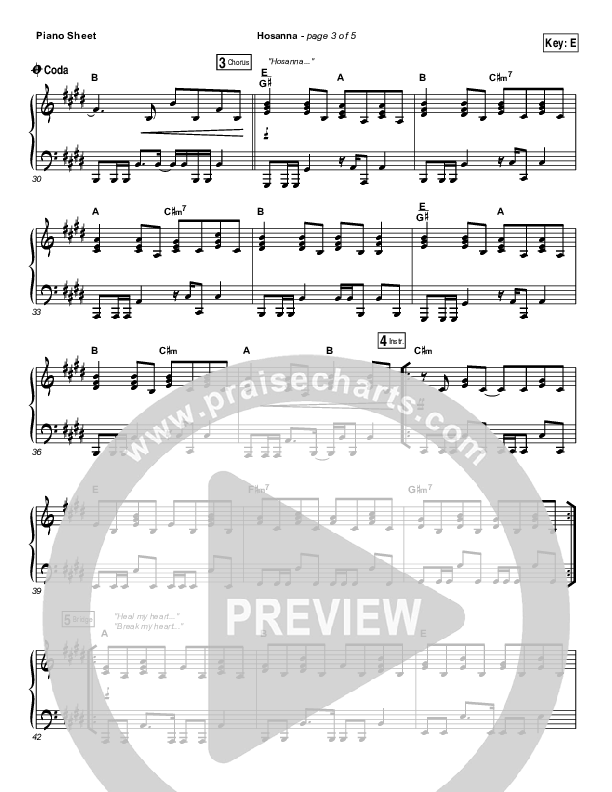 Hosanna Piano Sheet (Hillsong UNITED)