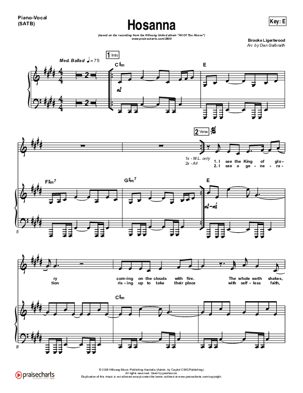 Hosanna Piano/Vocal (SATB) (Hillsong UNITED)