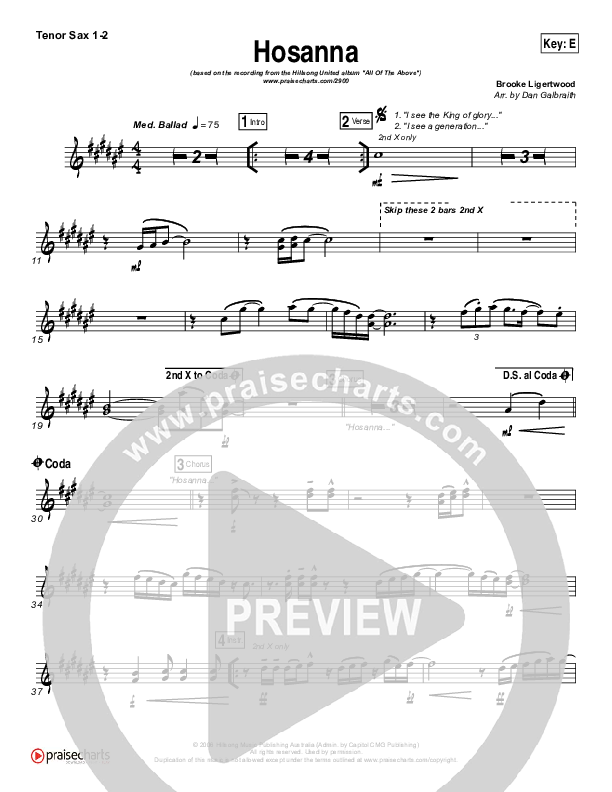 Hosanna Tenor Sax 1/2 (Hillsong UNITED)