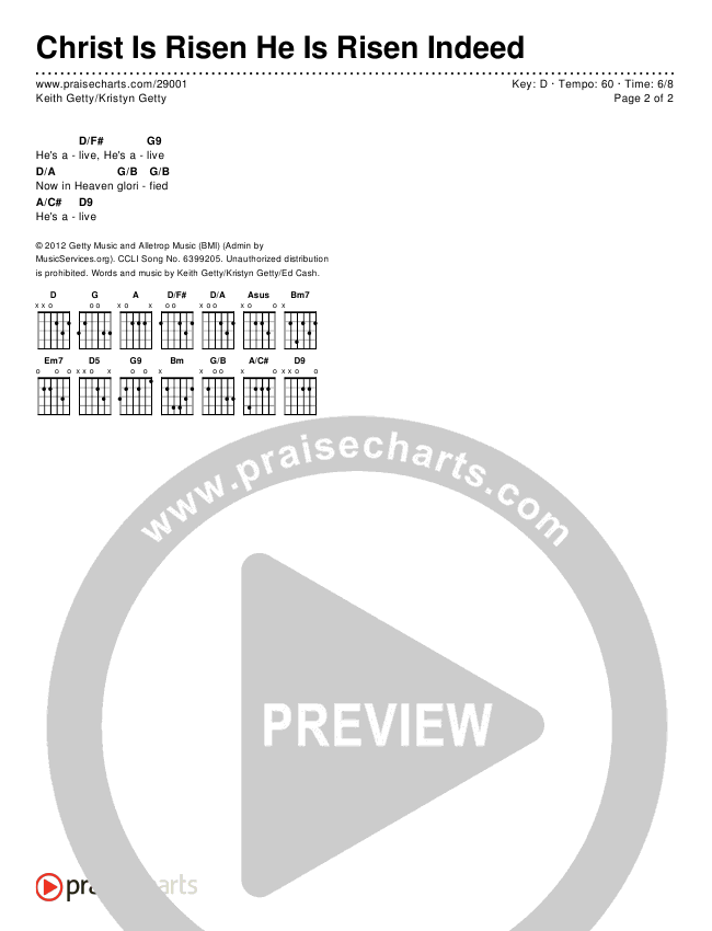 Christ Is Risen He Is Risen Indeed Chords & Lyrics (Keith & Kristyn Getty)