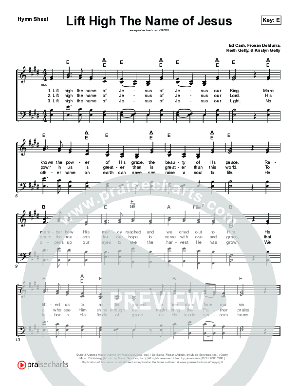 Lift High The Name Of Jesus Hymn Sheet (Keith & Kristyn Getty)