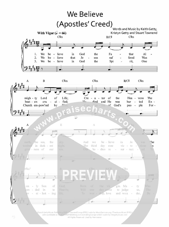 We Believe (Apostles Creed)  Piano Sheet (Keith & Kristyn Getty)