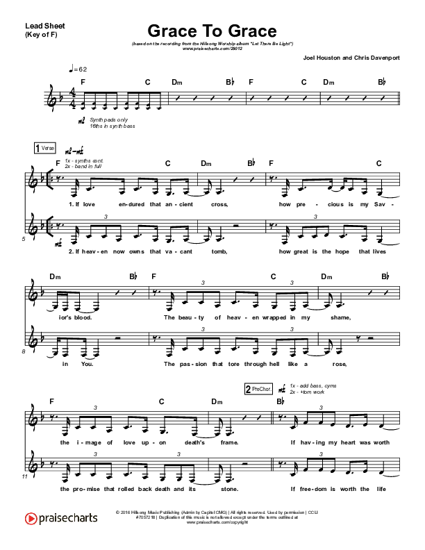 Grace To Grace Lead Sheet (Melody) (Hillsong Worship)