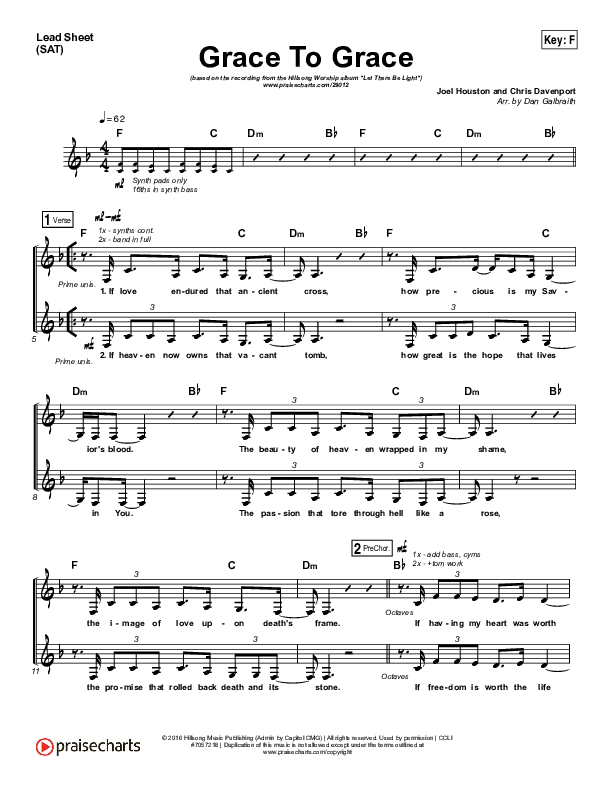 Grace To Grace Lead Sheet (SAT) (Hillsong Worship)