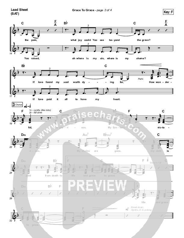 Grace To Grace Lead Sheet (SAT) (Hillsong Worship)