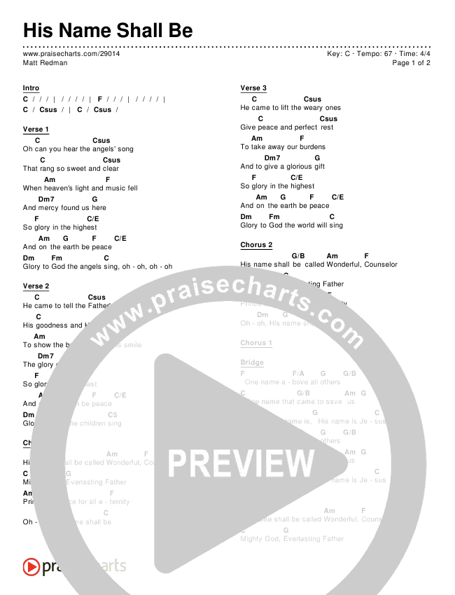 His Name Shall Be Chords & Lyrics (Matt Redman)