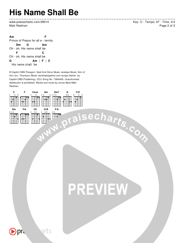 His Name Shall Be Chords & Lyrics (Matt Redman)