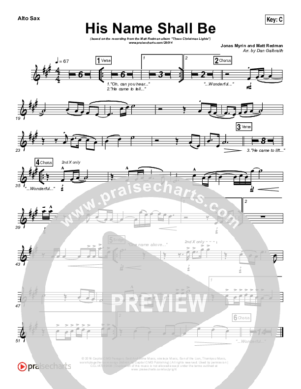 His Name Shall Be Alto Sax (Matt Redman)