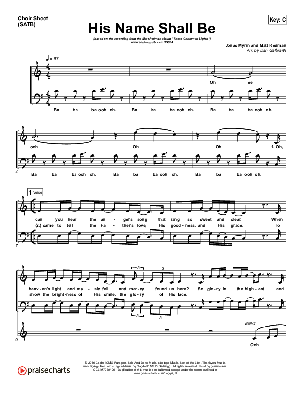 His Name Shall Be Choir Sheet (SATB) (Matt Redman)