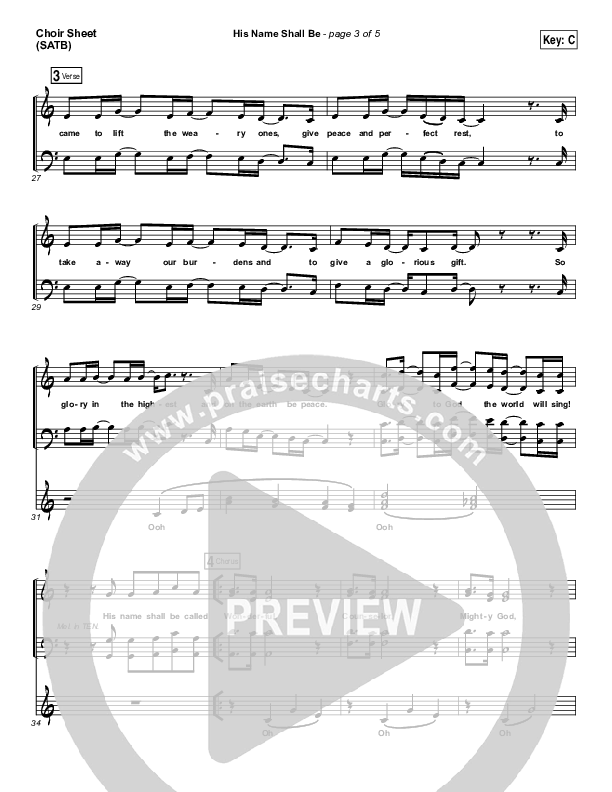 His Name Shall Be Choir Sheet (SATB) (Matt Redman)