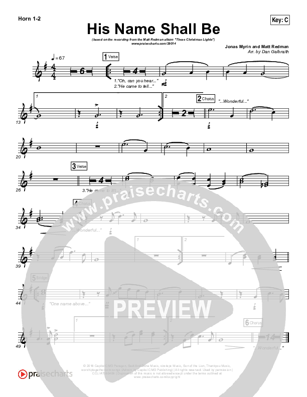 His Name Shall Be French Horn 1/2 (Matt Redman)