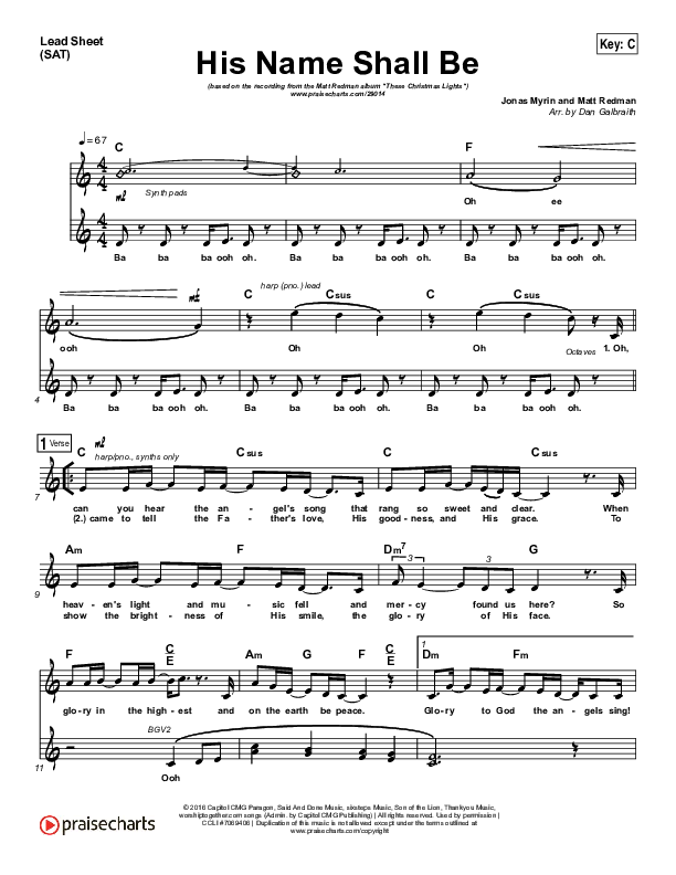 His Name Shall Be Lead Sheet (SAT) (Matt Redman)