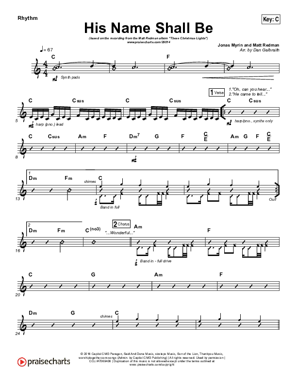 His Name Shall Be Rhythm Chart (Matt Redman)