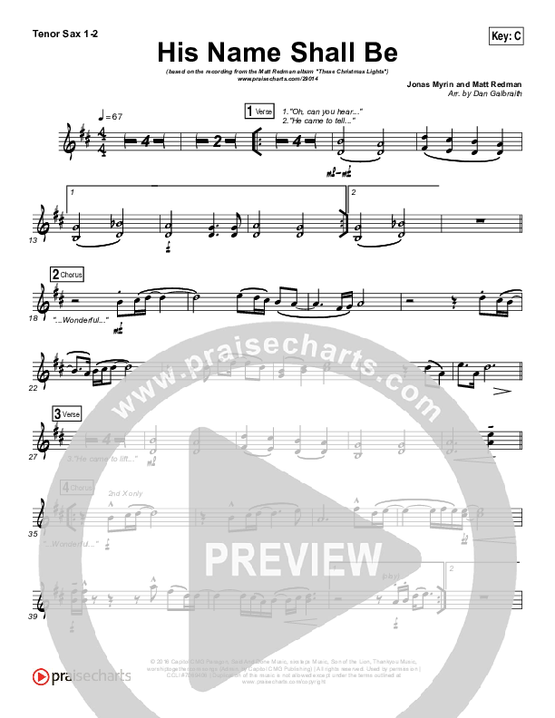 His Name Shall Be Tenor Sax 1/2 (Matt Redman)