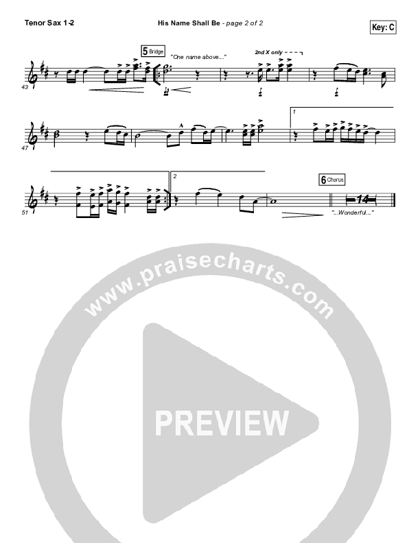 His Name Shall Be Tenor Sax 1/2 (Matt Redman)