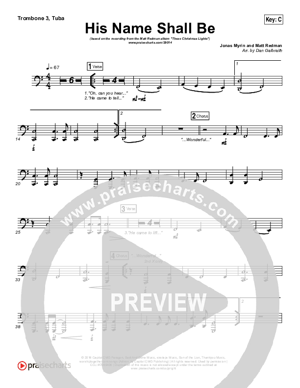 His Name Shall Be Trombone 3/Tuba (Matt Redman)