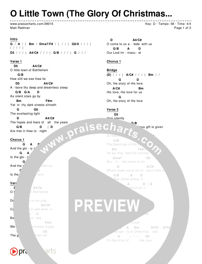 O Little Town (The Glory Of Christmas) Chords & Lyrics (Matt Redman)