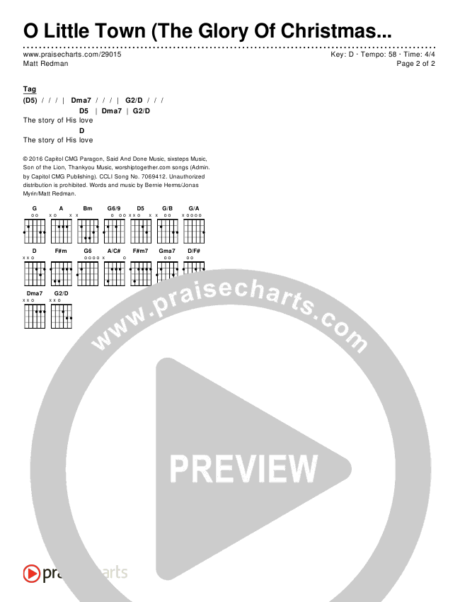 O Little Town (The Glory Of Christmas) Chords & Lyrics (Matt Redman)