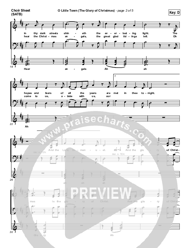 O Little Town (The Glory Of Christmas) Choir Vocals (SATB) (Matt Redman)