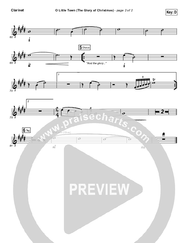 O Little Town (The Glory Of Christmas) Clarinet (Matt Redman)